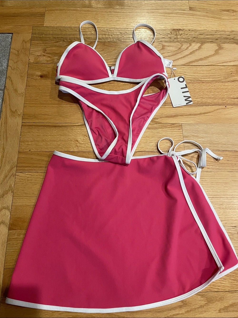 NWT 3-Piece Pink Bikini Top and Bottom with Wrap Around Skirt